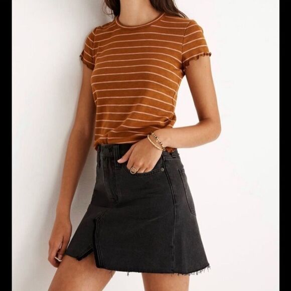 Madewell Rigid denim aline mini black skirt 32 - Picture 3 of 8